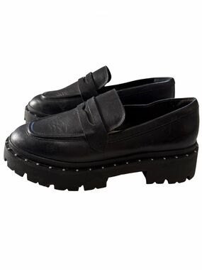 Schutz 6.5 Black Christie Studed Chunky Lug Soles Leather Loafer S2